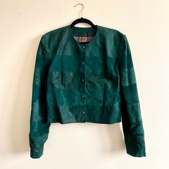 vintage 80s forest green suede jacket - Picture 6 of 15
